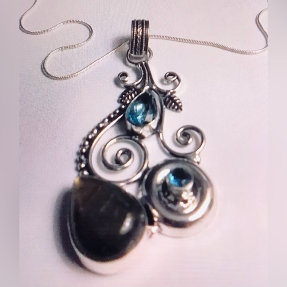 Labradorite Blue Topaz Stamped 925 Sterling Silver Necklace